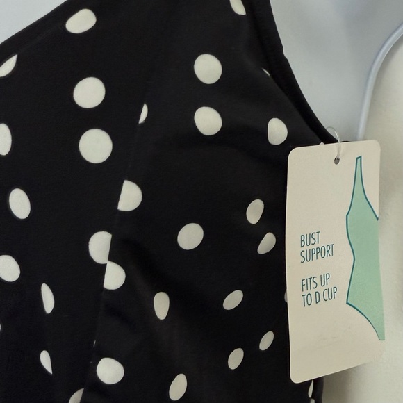 Swim Solutions Tankini Top 8 Black Polka Dot Bust Support D Cup - Princess Seam - Picture 4 of 9
